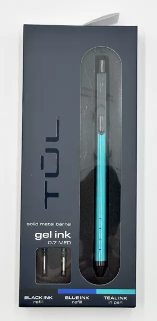 TUL fine solid Gel Pen, 2 Refills(Blue & Black), Med Point, 0.7mm, Teal Ink
