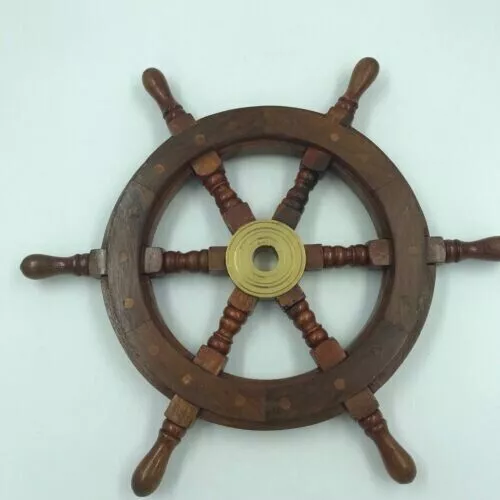 Bateau Navires En Bois Laiton Pirate Maison Antique Vintage Nautique Roue...