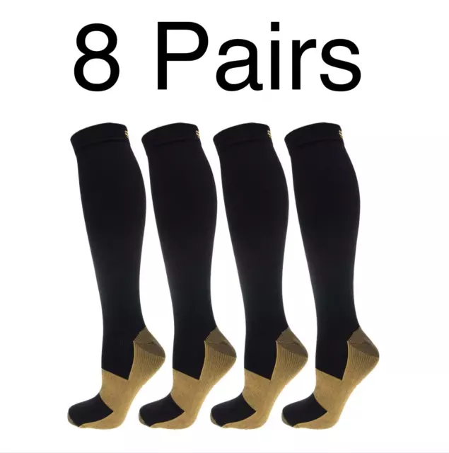 8 Pairs Copper Compression 20-30mmHg Support Socks Miracle Calf Men Women S-XXL
