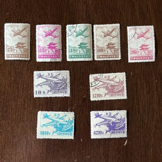 1952-1956 Korea Stamps Airmails Lot #C6-8, C10, C12-14, C18-C19