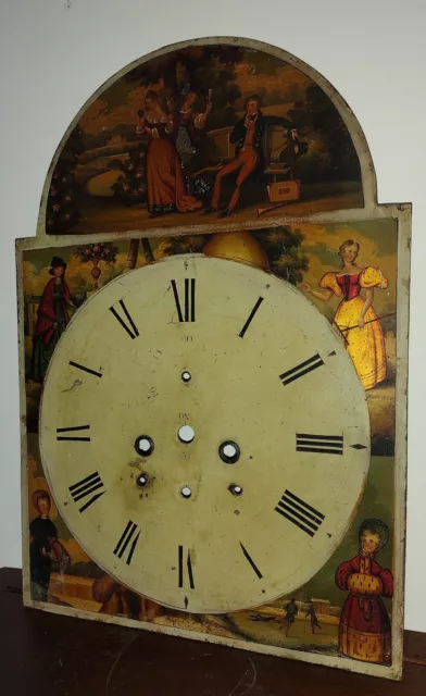 Antique English Grandfather Clock Dial Hand-Painted 4 Seasons Scenes Ladies