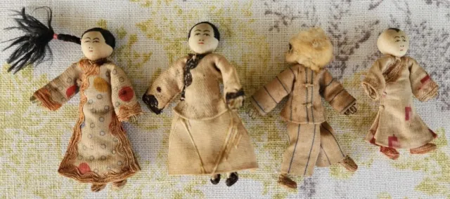 (4) 19Th C. Japanese Miniature Dolls 1/2"  (Bf)