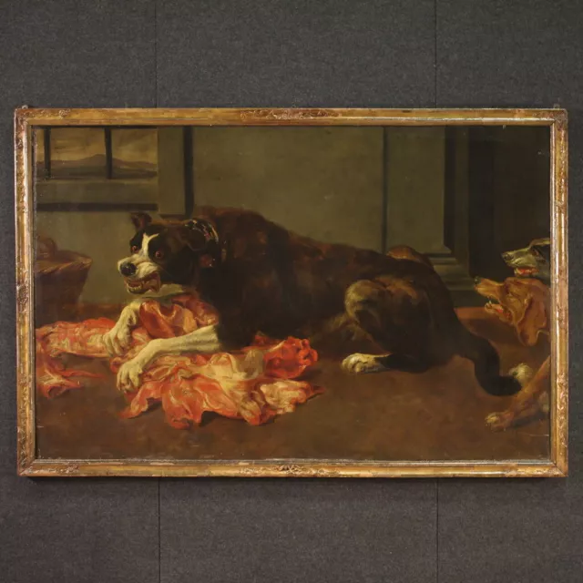 Nature morte chiens peinture tableau ancien flamand huile toile 17ème siècle