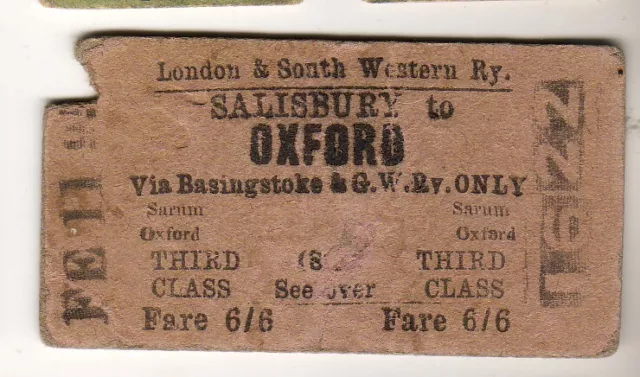 Railway  ticket LSWR Salisbury - Oxford 1895