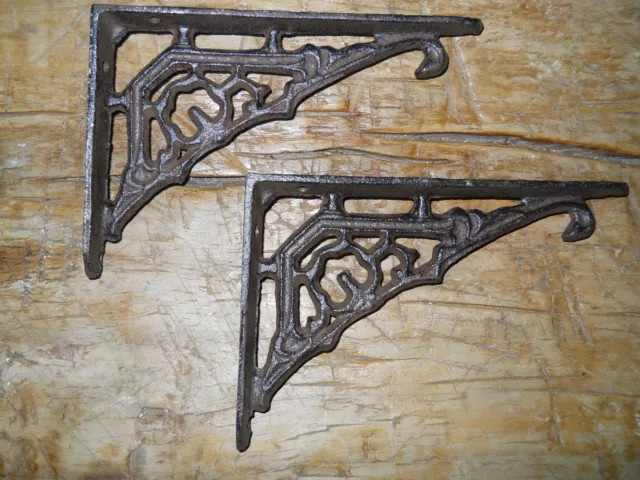 2 Cast Iron Antique Style Art Deco Brackets, Garden Braces Shelf Bracket