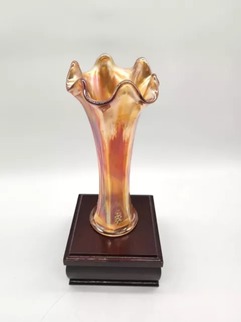 Vtg Marigold Carnival Glass Swung Vase 8 In