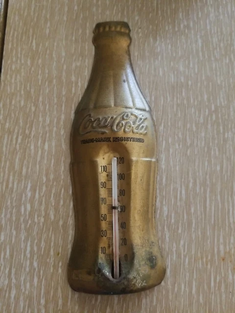VINTAGE 1950’s Coca Cola Bottle Robertson Advertising Thermometer Tin