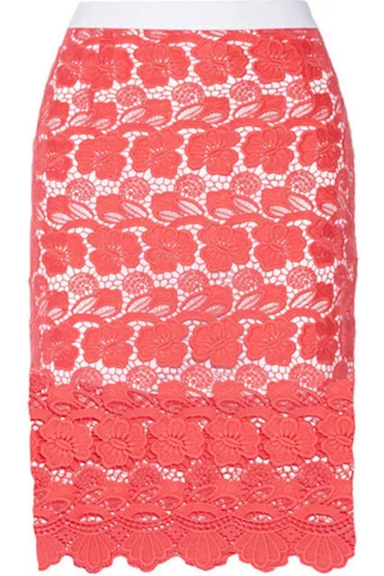 Rebecca Minkoff Clothing Women's Angelica Floral Lace Pencil Skirt,Coral/White,8