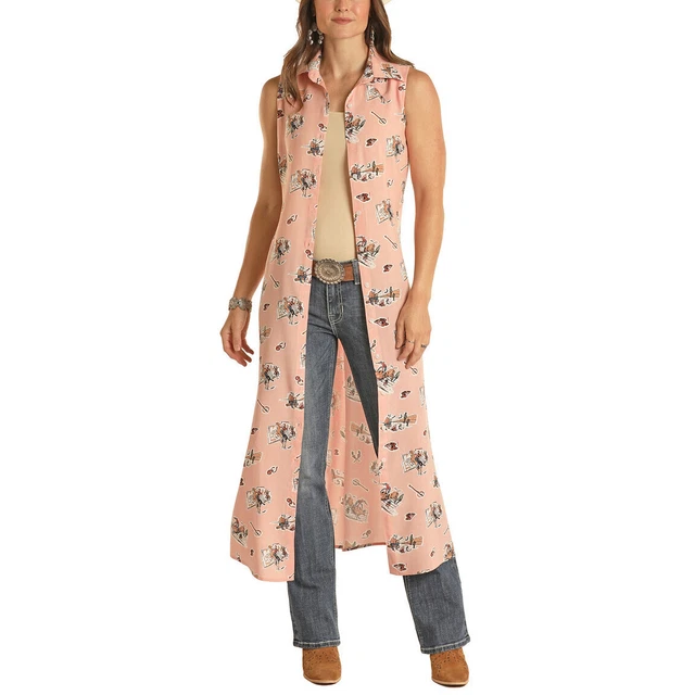 Panhandle Women's Sleeveless Rodeo Cowboy Print Duster