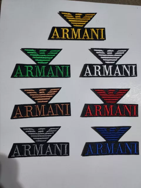 Parche bordado para coser estilo Armani 7/3,5 cm adorno ropa personalizada 2