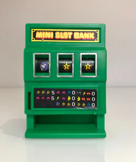 Vintage Japanese Mini Coin Slot Bank Money Box Green Space Invaders