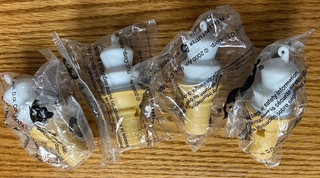 LOT OF 4 VINTAGE DAIRY QUEEN ICE CREAM WHISTLES, New in Bag, never opened..