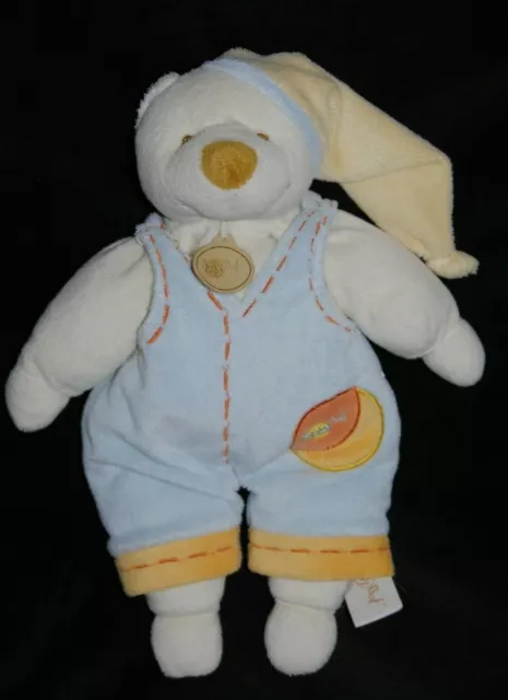 Peluche Doudou Ours BABYNAT BABY'NAT Pantin Salopette Bleu Bonnet 30 Cm TTBE