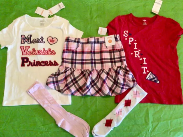 NWT Gymboree 7 Homecoming Kitty Pink Plaid Skirt Ivory White Red Tops Socks Lot