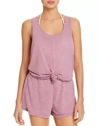 NWT Becca by Rebecca Virtue Mauve Knot Romper Swimsuit Cover Up Large tfe11