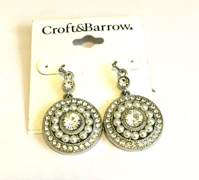 Old Store Stock Croft&Barrow Rhinestone Faux Pearl Drop Dangle Pierced Earrings