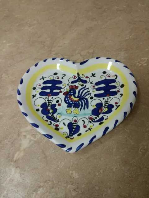 Mario Sambuco Deruta Made In Italy Hand Painted Small Heart-Shaped Plate Rooster