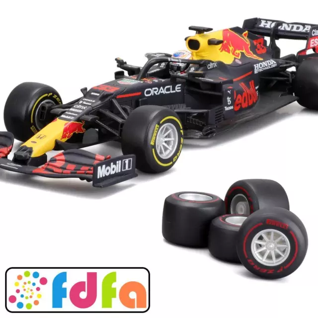Bburago 1:24 Red Bull Toy Tyre Changing Racing Car 2021 Verstappen Diecast Set