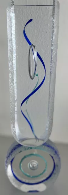 Pavel Havelka Beautiful Clear & Blue Ribbon Hand Blown Glass Art Piece - Signed