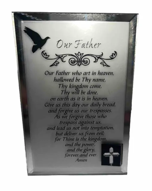 The Lord’s Prayer Glass  Picture. Our Father Prayer. Raised Glass Cross Pendant