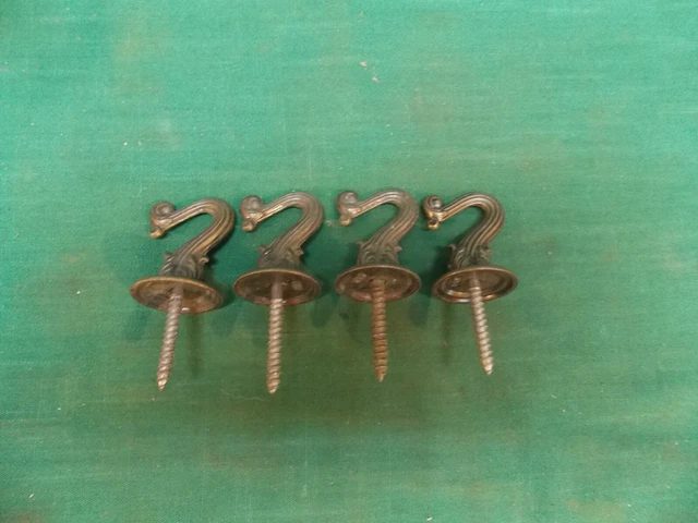 Lot 4 screw in ornate swag ceiling hook plant hangers Brass/bronze finish 1 3/4"