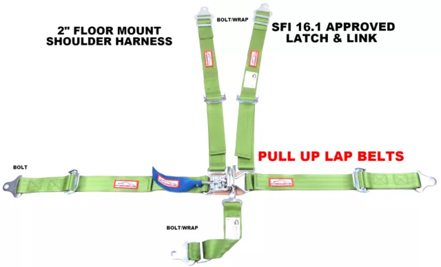 Junior Dragster Sfi 16.1 Junior Racing Harness Lime Green 5 Point Floor Mount