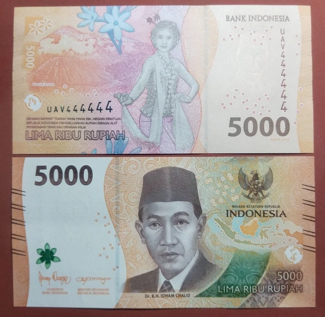 Indonesia Banknote 5000 5.000 Rupiah 2022 Solid S/N 'UAV 444444'-(UNC)-P164