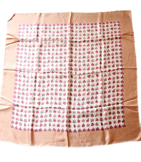 Foulard Carré En Soie Motif Automne - Couleur Vert-olive Marron, Occasion