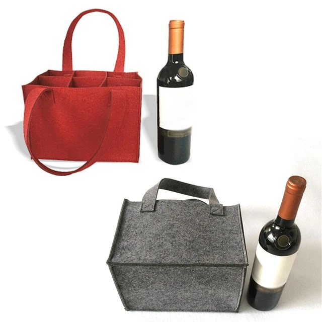 Sac à Vin En Feutre épais 6 Bouteilles - Poignée, Séparateur Amovible - 24x16x16cm - Voyage, Pique-nique, Cadeau