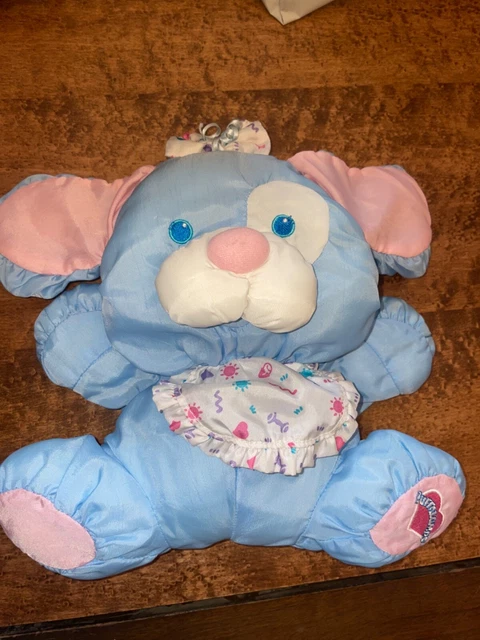 VTG 1999 Fisher Price Puffalumps Puppy Dog Care For Me Spotted Blue Nylon Plush