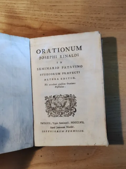 Settecentina 1757 Orationes Josephi Rinaldi studiorum praefecti Seminario Padova