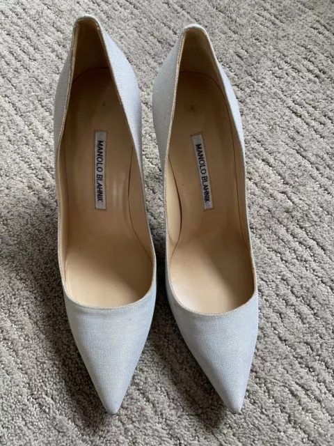 NEW MANOLO BLAHNIK Pointed Toe Pump Party WHITE Opal GLITTER 38.5 2