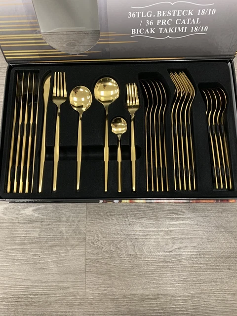 36-tlg Besteckset für 6 Personen Besteck Tafelbesteck Essbesteck Edelstahl Gold.