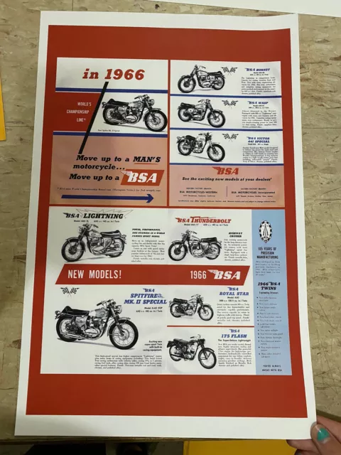 1966 BSA Motorcycle Lineup Vintage Poster Advertisement B1702