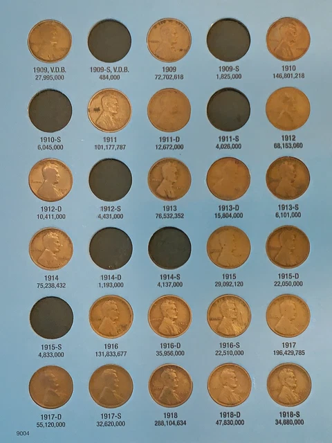 😃 Whitman Page 1 Lincoln Wheat Cent Set 22 Coins 1909-1918 w/09VDB 11D 12D 13S!