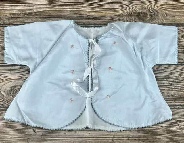 Vtg 1950s Handmade Baby Infant Blue Silk Kimono Jacket 3-9 Months
