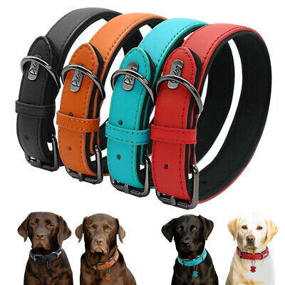 Soft Padded Genuine Leather Dog Collar Adjustable Collar For Labrador Boxer S-L