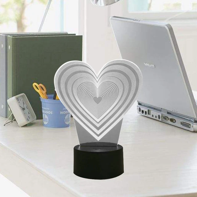 HEART SHAPE 3D Optical Illusion LED Light USB Night Light Bedroom Table ...