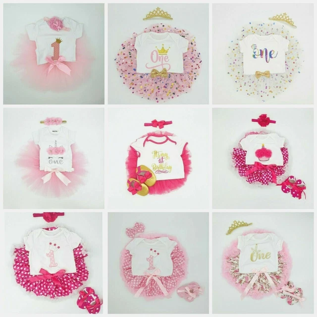 Baby Girls 1st First Birthday Outfit Tutu Skirt Cake Smash Set Princess Age 1 UK