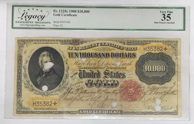 1900 $10,000 Gold Certificate Note FR 1225c Legacy VF 35