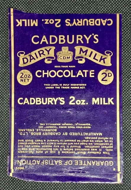 VINTAGE 1930'S ADVERTISING Wrapper - Cadbury's Chocolate Dairy Milk £29 ...