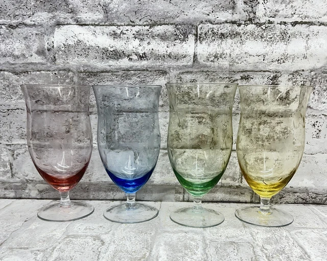 Lenox Butterfly Meadow Etched Iced Tea Glasses Set Of 4 Red, Yellow, Green, Blue