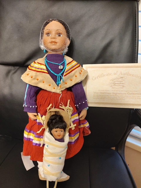 Heritage Signature Collection Porcelain Native American Doll and Papoose