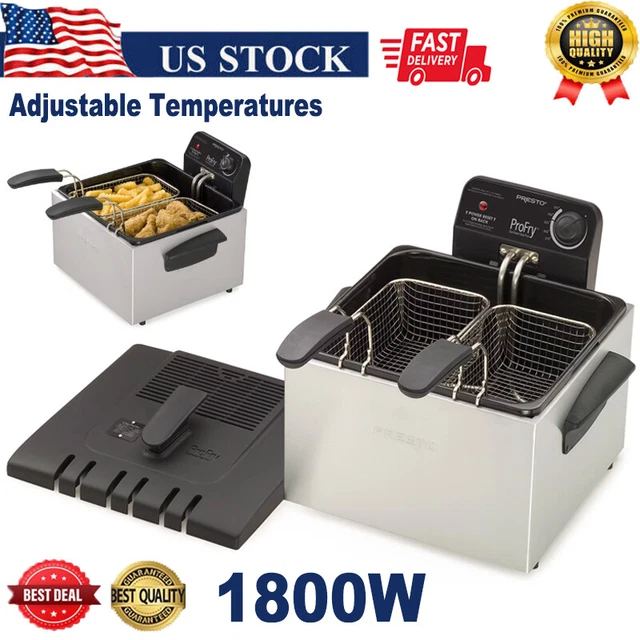 DUAL BASKET PRO Fry Immersion Element Deep Fryer w/ Lid Safety