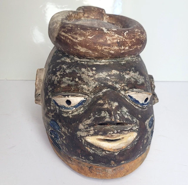 Antique Tanzania Maasai Tribal Carved Wood Face Mask African Primitive Art 13"