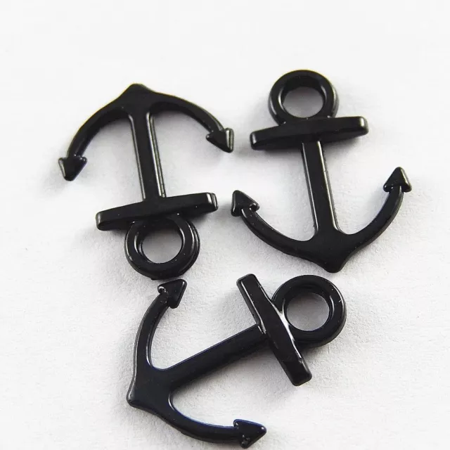 40 Stück Schwarze Farbe Boots-Anker Charms Anhänger Dangles 15x14x2mm 37821