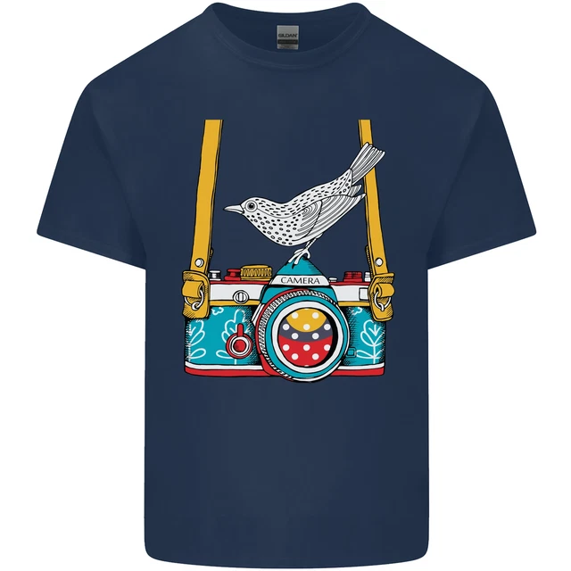T-shirt top fotocamera con un fotografo di uccellini fotografia da uomo cotone 3