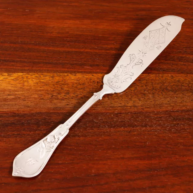 NEWELL HARDING AESTHETIC COIN SILVER MASTER BUTTER SPREADER STRAWBERRY c.1865