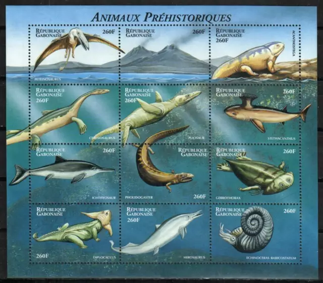 Gabon Stamp 1017  - Dinosaurs, mostly marine life