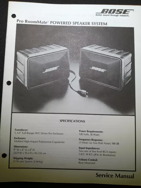 BOSE Pro RoomMate Service Manual Original Powered Speaker system